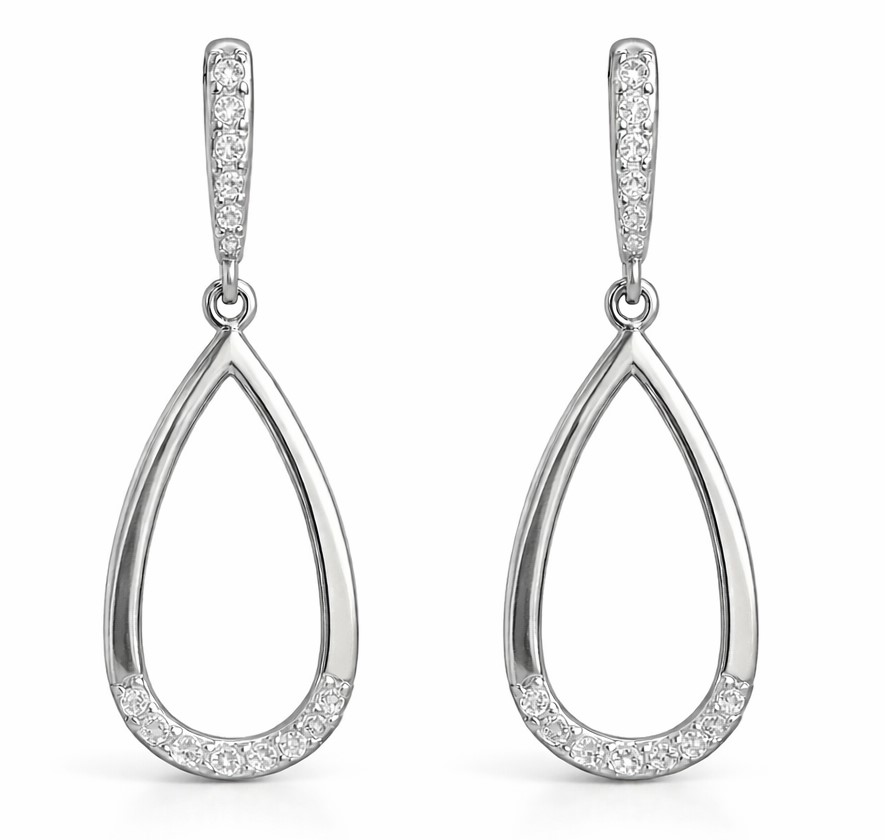 30x14MM WHITE GOLD DANGLING EARRINGS.PUSHBACK