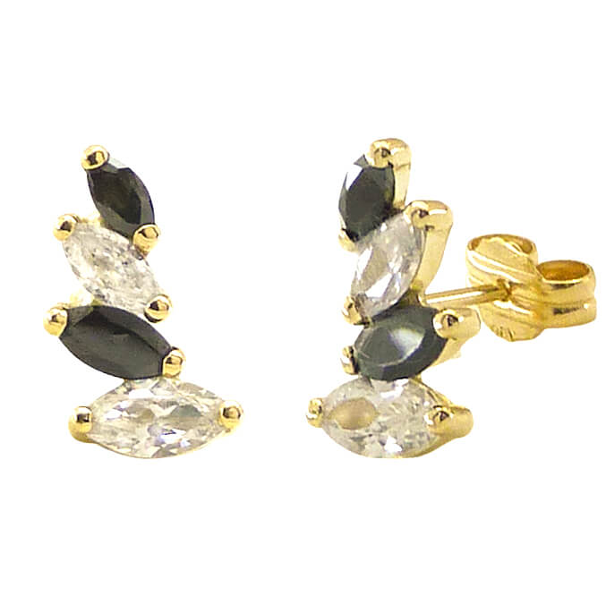10MM CLIMBER EARRINGS WITH BLACK AND WHITA CZ.