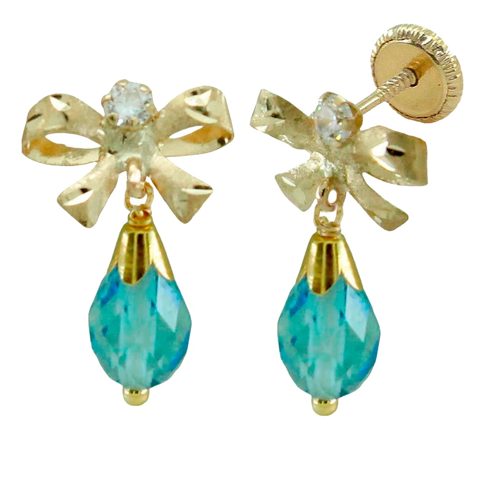 PENDIENTES LAZO GARRA 2'5MM PERITA 7x5MM COLOR AGUA MARINA