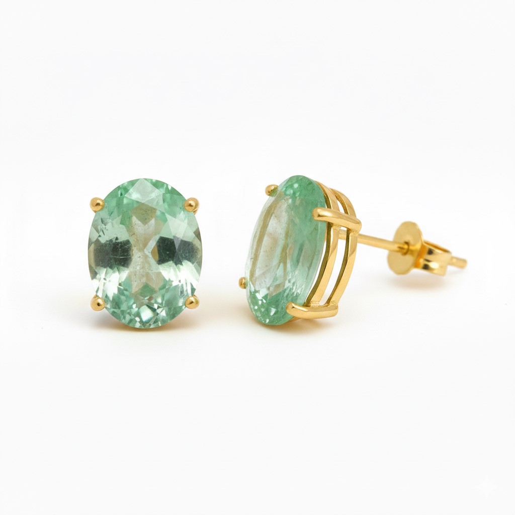 10x8MM PERIDOT COLOR CZ EARRINGS.