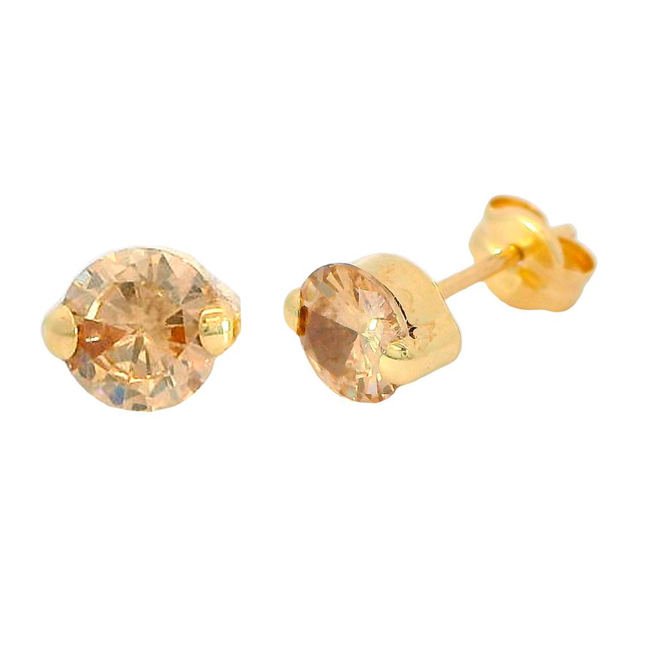 5MM CHAMPAGNE COLOR CZ STUD EARRINGS.