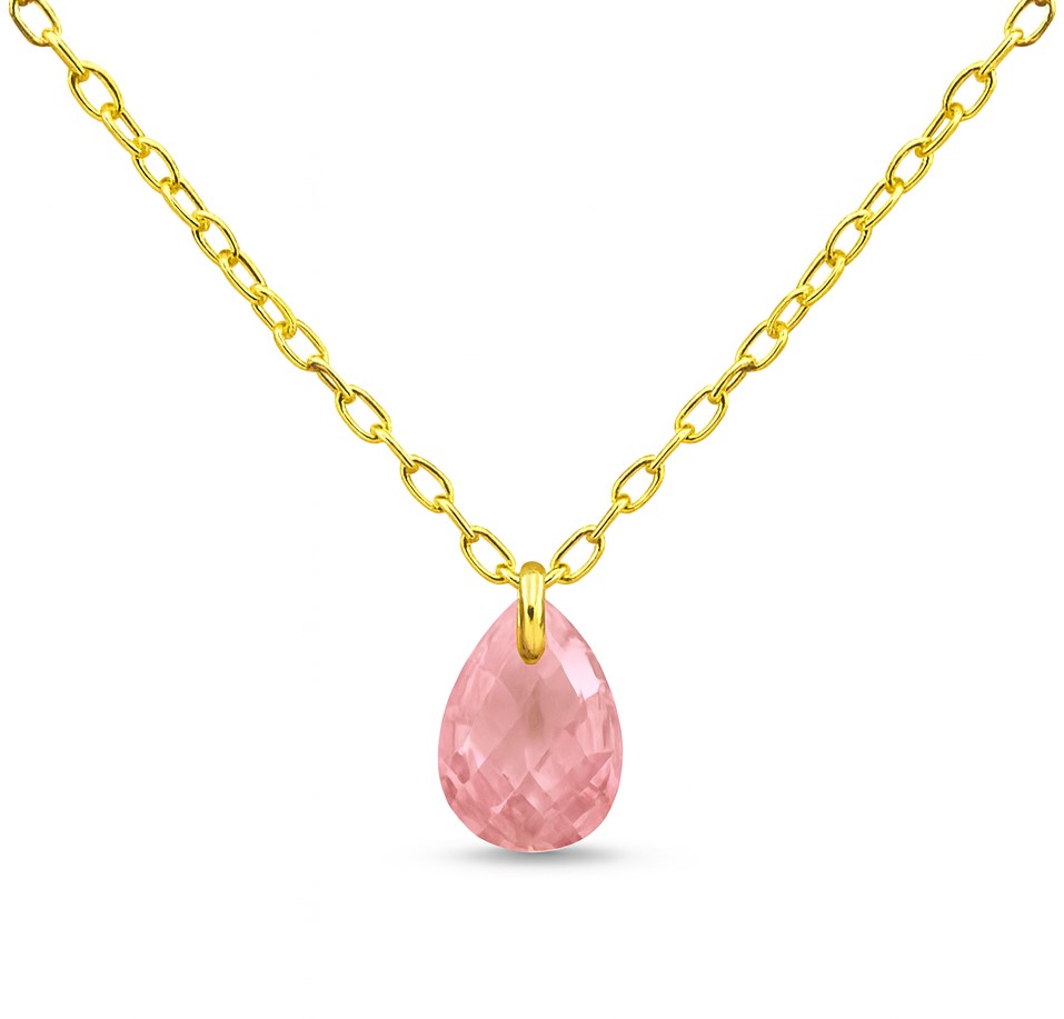 7x5MM PEAR PINK CZ CHARM NECKLACE.45CM CHAIN.