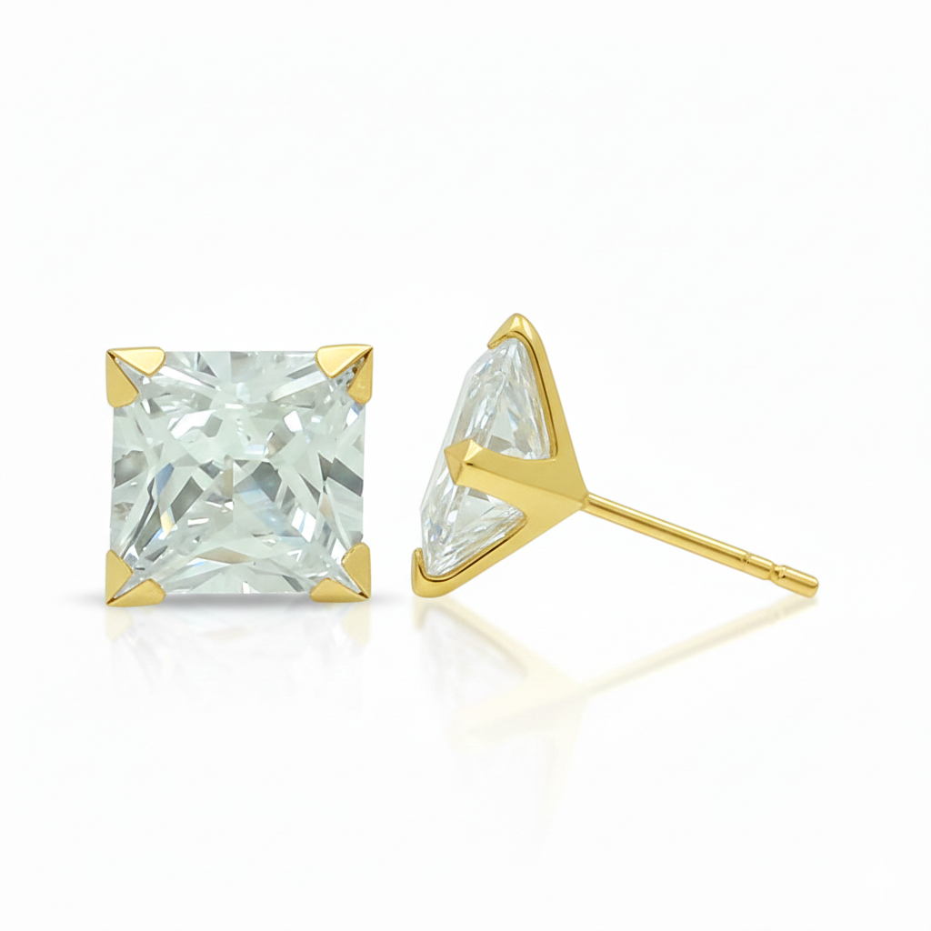 5x5MM CARRE CZ STUD EARRINGS.PUSH BACK.