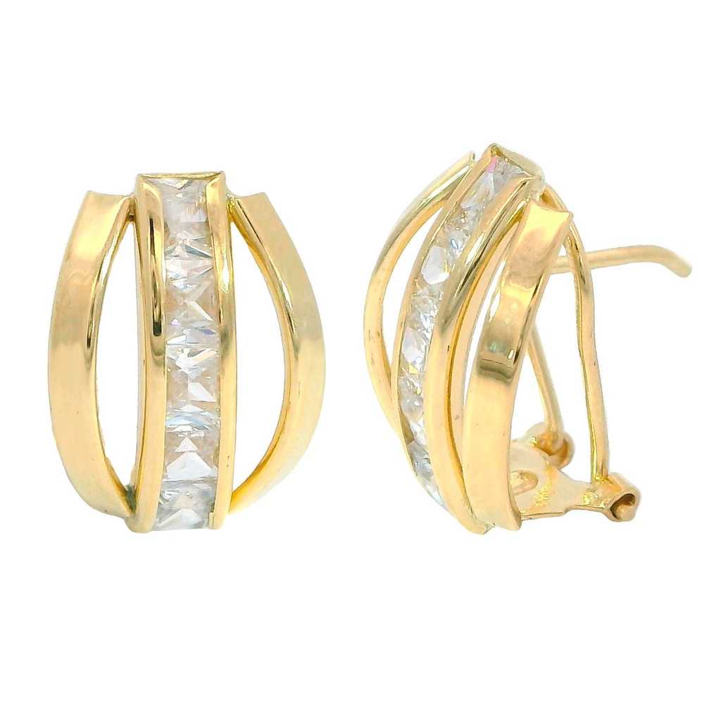 14x10MM OMEGA BACK EARRINGS WITH CZ.