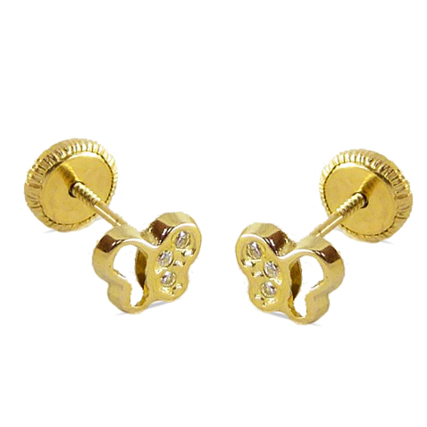5'5MM BUTTERFLY STUD EARRINGS WITH CZ.SCREW BACK.