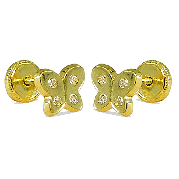 6x5MM BUTTERFLY STUD EARRINGS WITH CZ.SCREW BACK.