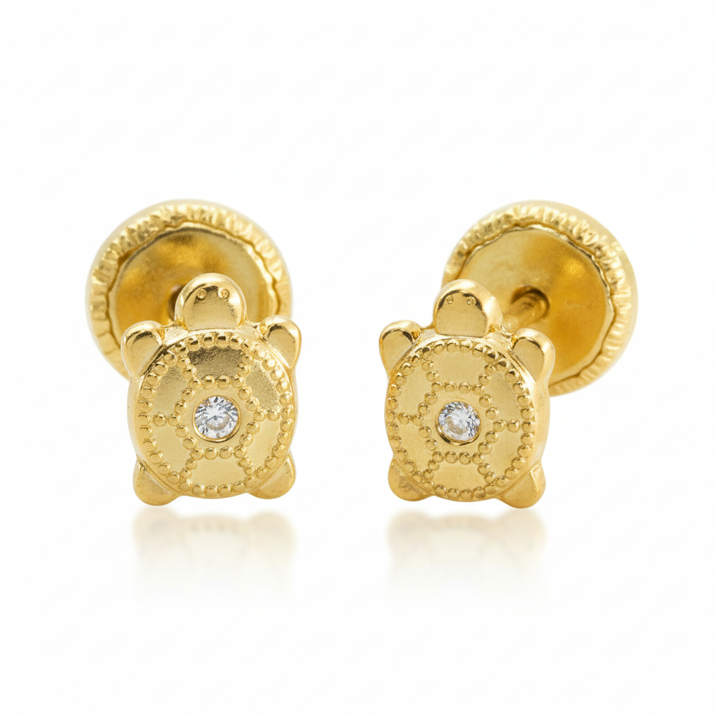 TURTLE KIDS EARRINGS WITH CZ.5MM.