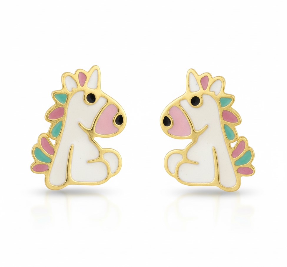 PENDIENTES UNICORNIO ESMALTE.8MM.ROSCA.