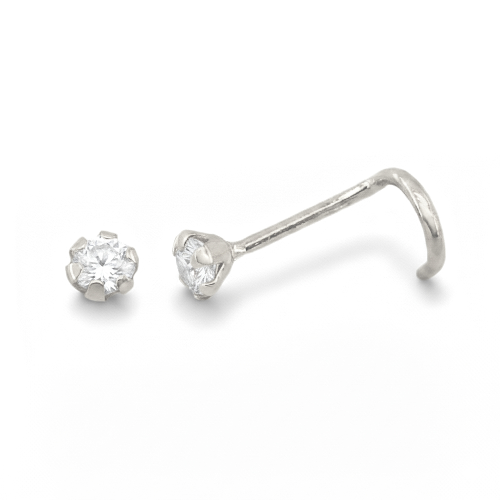 2MM CZ WHITE GOLD NOSE PIERCING.