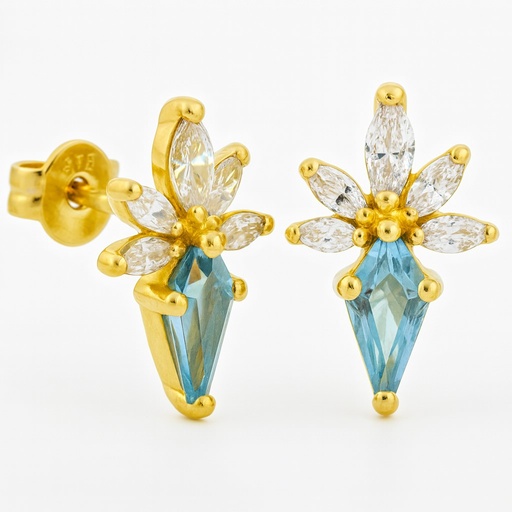 [5928A] 7x4 MM AQUAMARINE COLOR KITE CZ EARRINGS.PUSHBACK.
