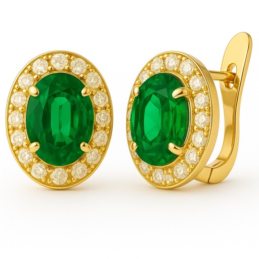 [5934E] PENDIENTES CUAJO ESMERALDA OVAL DE 7x5MM Y CIRCONITAS.CATALÁN.
