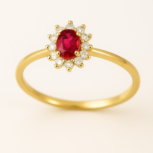 [5962/SR] SORTIJA ROSETON RUBI DE 4x3MM Y CIRCONITAS.