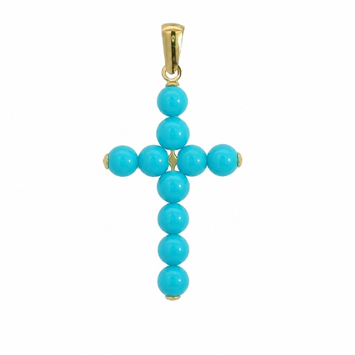 [00084T] CRUZ  BOLAS COLOR TURQUESA DE 3MM .20x14MM.