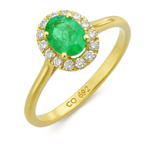 [B4187E] 5x4MM (0.25 CT) OVAL EMERALD RING WITH H-SI DIAMONDS (0.12 CT TW)