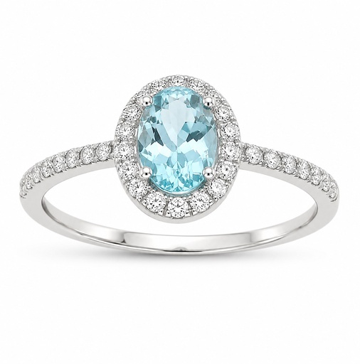 [B4196/0.22] WHITE GOLD DIAMOND AND AQUAMARINE RING.QUALITY VSI.COLOR H,0.22 CT TW OF DIAMOND.0.42 CT AQUAMARINE