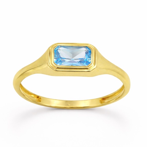 [9K0039A] SORTIJA  SELLO CIRCONITA COLOR  AGUA MARINA 6x4MM.9KILATES