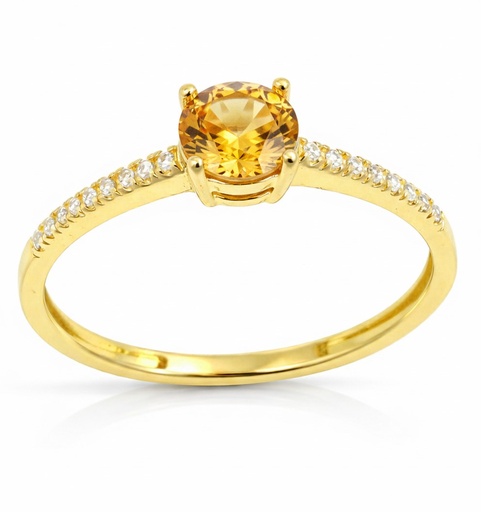 [9K0054SC] SORTIJA CIRCONITA REDONDA 5MM COLOR CITRINO.9 KILATES