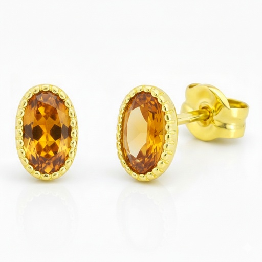 [9K0058C] 6x4MM OVAL CITRINE COLOR STUD EARRINGS.9 KARAT