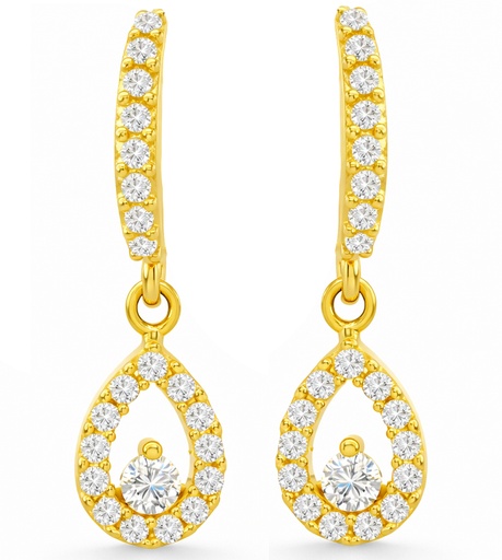 [9K00196] PENDIENTES LARGOS ,PERA  CON CIRCONITAS.PRESION.18MM.9KILATES
