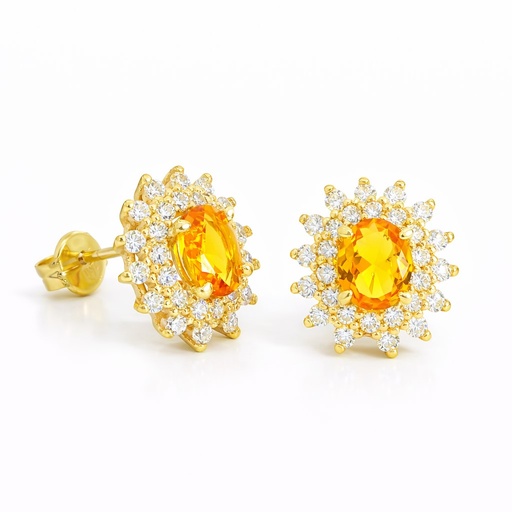 [9K0041PC] PENDIENTES CUAJO CIRCONITAS Y NANO CITRINO DE 5x4MM.9 KILATES