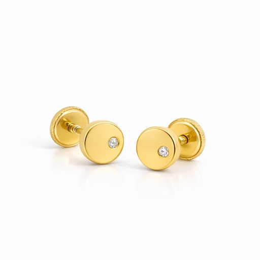 [00207] 5MM ROUND BABY EARRINGS WITH CZ.SCREW BACK