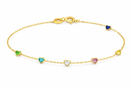[9K0076PU] 9 KARAT GOLD COLORED CZ HAEARTS BRACELET