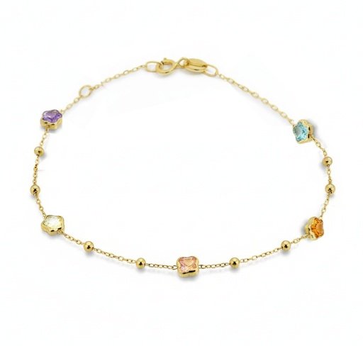 [9K00178PU] PULSERA CIRCONITAS MARGARITA DE COLORES .9KILATES