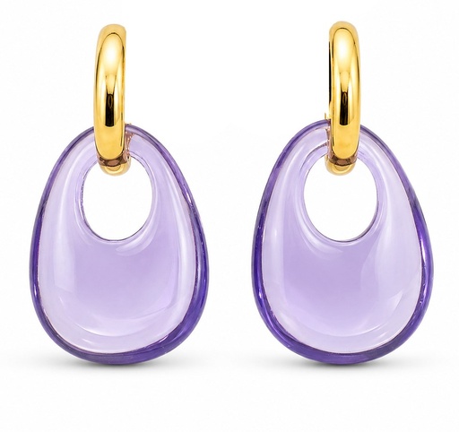 [9K00229AM] 9 KARAT GOLD DANGLING EARRINGS.AMETHIST COLOR.24MM