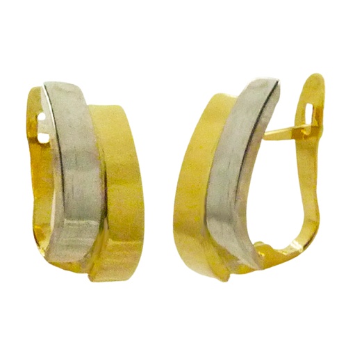 [5049B] TWO TONE CURVED BANDS LEVERBACK EARRINGS.