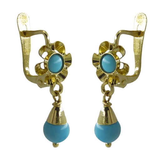 [1516T] PENDIENTES ARQUILLO BOLA COLOR TURQUESA.CATALAN.15MM.