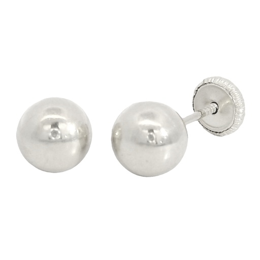 [6175B] 6MM BALL STUD EARRINGS.WHITE GOLD.SCREW BACK.