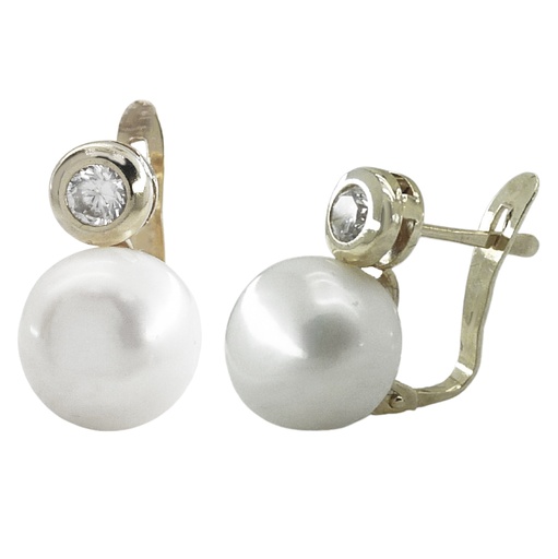 [2328B] PENDIENTES CHATON ORO BLANCO 3MM Y PERLA BOTON 10MM.CATALAN Perla Cultivada