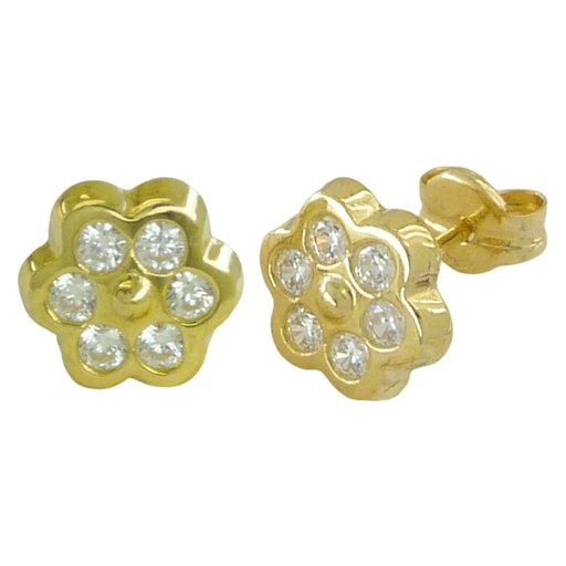 [2508] CZ FLOWER STUD EARRINGS.PUSHBACK.