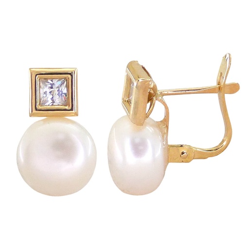 [2315] PENDIENTES CUADRADOS 6MM CON  PERLA BOTON 10MM.CATALAN. Perla Cultivada