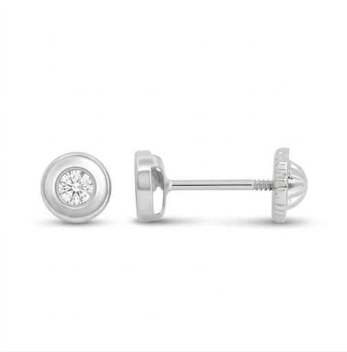 [1028B] PENDIENTES "DONUT" ORO BLANCO CIRCONITAS 4'5MM TOTAL. TORNILLO.