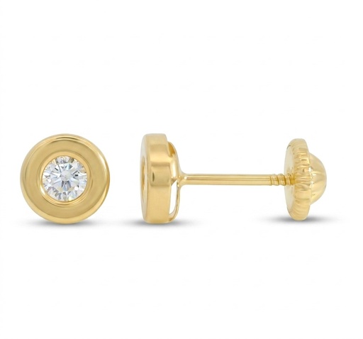 [1026] 5'5MM ROUND PLANE BEZEL EARRINGS.3MM CZ.,SCREW BACK