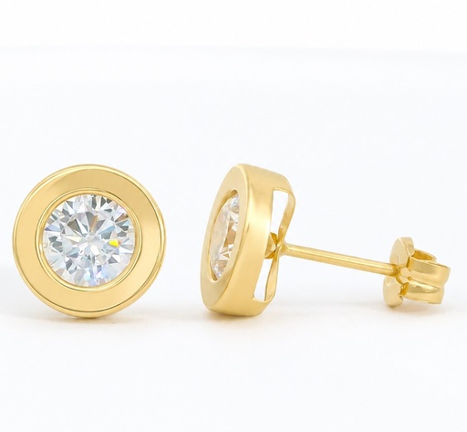 [1029] 8MM BEZEL STUD EARRINGS.5MM CZ.PUSHBACK.