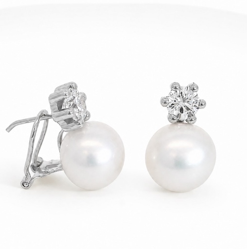 [3600B] 10/11 FRESHWATER BUTTOM PEARL AND CZ OMEGA BACK EARRINGS