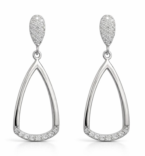 [3680B] PENDIENTES LAGRIMAS CON CIRCONITAS. 30x14MM.PRESION.ORO BLANCO