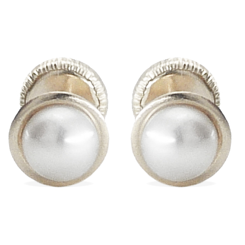 [6915/2B] PENDIENTES ORLA PERLA DE  4 MM.ORO BLANCO.TORNILLO. Perla Cultivada