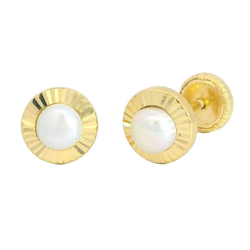 [5595] PENDIENTES ORLA TALLADA CON PERLA DE 4MM.TORNILLO. Perla Cultivada