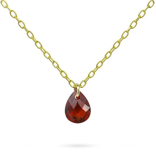[4925GR] 7x5MM PEAR  GARNET  COLOR CZ CHARM NECKLACE.45CM CHAIN.