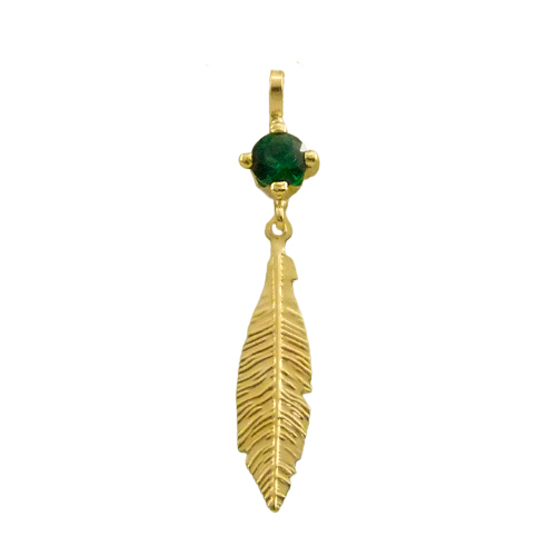 [5084/CV] 21MM FEATHER PENDANT WITH GREEN CZ.