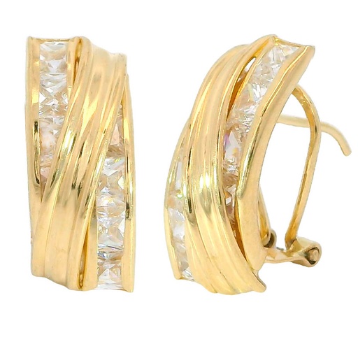 [3106] 16x8MM OMEGA BACK EARRINGS WITH CZ.