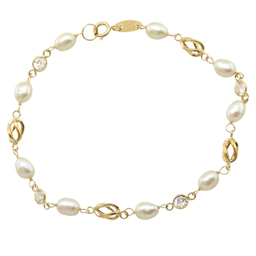 [9000/9] PULSERA COMUNION JAULA Y PERLAS PIEDRA  SIN CHAPA. Perla Cultivada