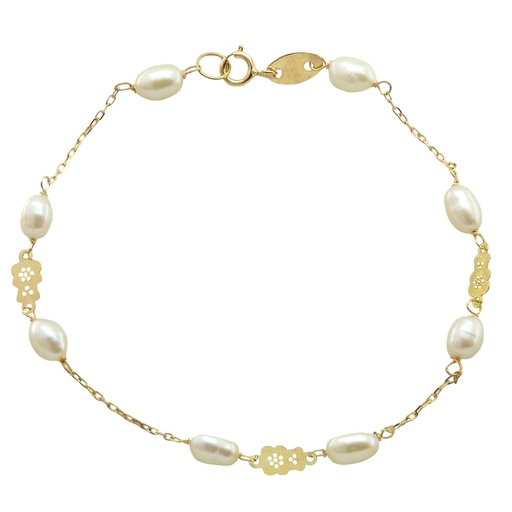 [9000/17] PULSERA COMUNION SIN CHAPA.PERLAS Y OSITOS.19CM. Perla Cultivada
